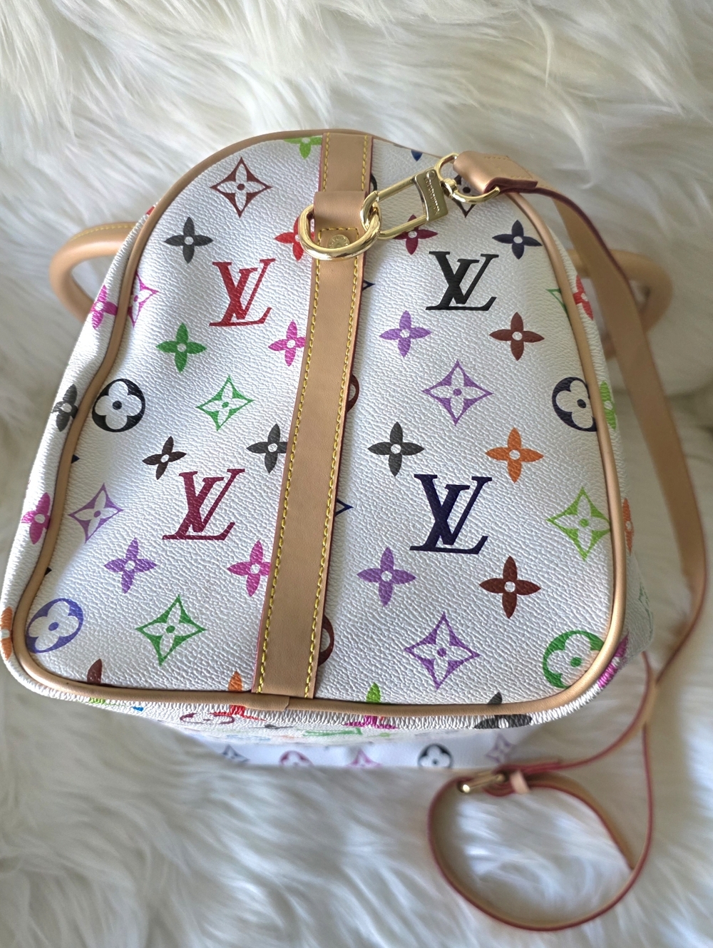 White Multicolor Monogram Crossbody Satchel - Picture 4 of 16
